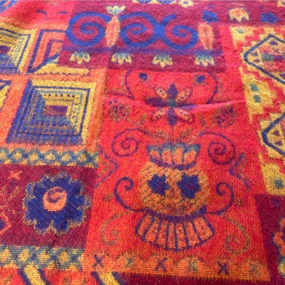 Field Manor Shawl Scarf Fringe Red Orange Purple Made in France 20" x 75" - Picture 4 of 4